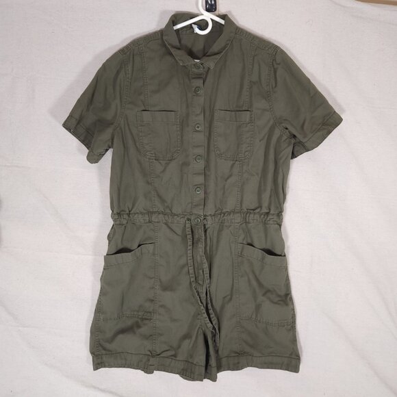 1008Old Navy Utility Romper Womens XL Green Short Sleeve Button Front Casual - Picture 1 of 11